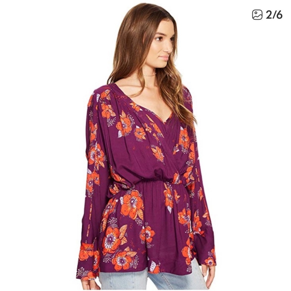 Free People Tuscan Dreams Tunic dress Plum Bell Sleeve size Medium NWT - Picture 2 of 16